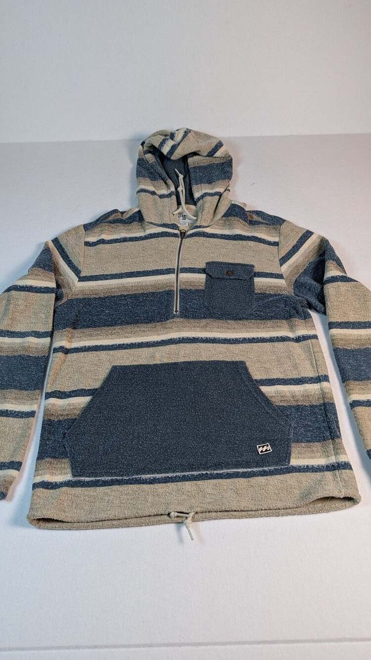 Billabong Striped Hooded Sweatshirt Size Large Blue Beige Ombre Half Zip